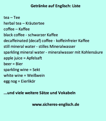 Getränke auf Englisch Liste