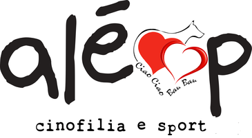 logo campo cinofilo Alèop sezione dell'ASD ciao ciao bau bau emozioni a sei zampe - scritta Alèop con il logo ASD ciao ciao bau bau al posto della "O"