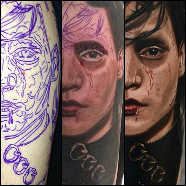 Las distintas fases de trabajo que supone un tatuaje complejo.