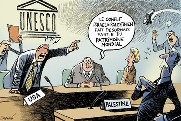La Palestine ùeùbre de l'UNESCO (Dessin de Chappatte paru le 01/11/2011 in Le Temps, DR)