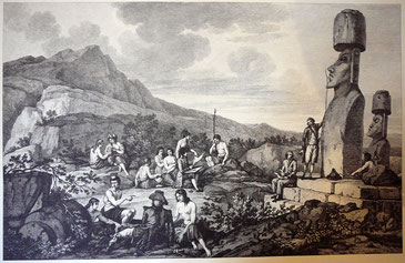 Insulaires et Monuments de l'Île de Pâques, dessin de Duché de Vancy