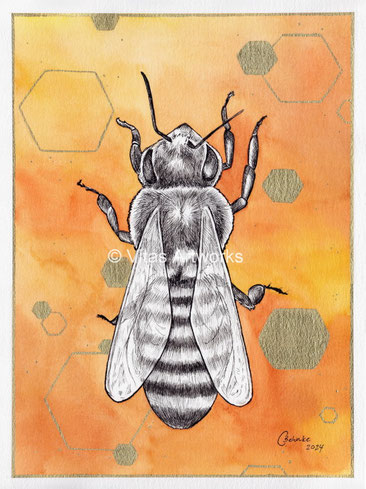 Bienen Portrait - gemalt mit Aquarell und Tinte - Original