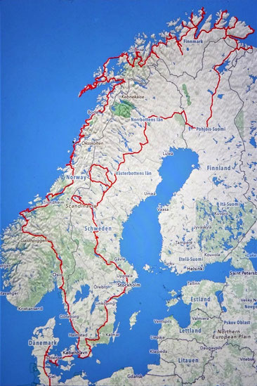 Reiseroute Skandinavien  09.06. - 27.09.2018