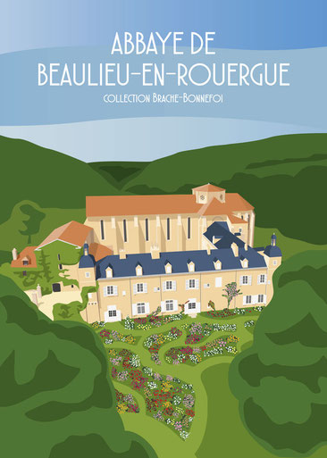 Poster - Carte postale - Abbaye de Beaulieu-en-Rouergue - Centre des monuments nationaux - Ludovic PETNIOT - Graphiste Brive - Studio de Création