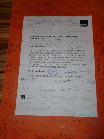 Dankeschön der Kinder an alle Eltern. * Basargeld März 2012*