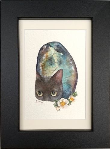 ※売約済「ラブラドライト(黒猫)」Billy 水彩 水彩紙 ¥11,000 140㎜×190㎜(80㎜×120㎜)