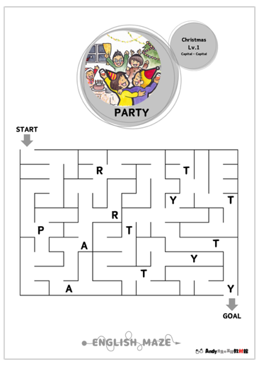 Christmas（クリスマス、 Xmas）に関する英単語が楽しく学べる無料ダウンロード教材／迷路（Maze）