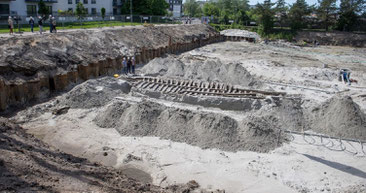 Chantier de fouilles archéologiques, rue du Général Exelmans à Vélizy.