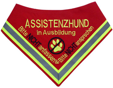 Assistenzhund, Halstuch, in Ausbildung, rot, Reflektor, Wunschtext, gestickt