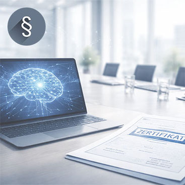 Illustration mit digitalen Dokumenten, Paragrafen-Symbol und Datenfluss zum Computer – steht für automatisierte Erstellung der Verfahrensdokumentation für Mandanten und strukturierte digitale Prozesse in der Kanzlei.