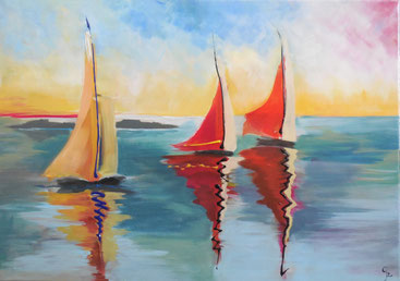 Galambos Rita - Segler in Sonnenuntergang Rita Galambos freischaffende Künstlerin Malerin Designerin Painter Designer Artist Vorarlberg Malerei