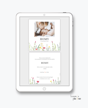 faire-part naissance fille-numérique-faire part électronique-faire part digital-pdf numérique-faire part connect-à imprimer-faire-part à envoyer par sms-mms-par mail-réseaux sociaux-whatsapp-facebook- fleurs sauvages-bouquet -champêtre-fleurs des champs