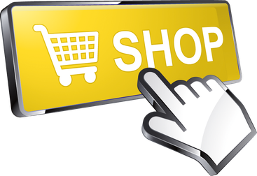 A huge shop button: It shows a yellow area with a white shopping cart and the words SHOP. Plus, there is a white hand pointing to the button.