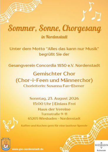 Sommer, Sonne, Chorgesang in Nordenstadt am Sonntag 23.8.2026 ab 15 Uhr