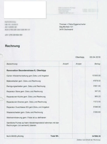 Mehr als 1 Monat nach der ordnungsgemässen Abgabe geht diese Rechnung ein