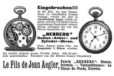 Rebberg-Uhr mit Zertifikat. Inserat von 1912.