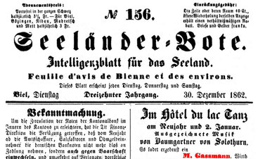 Titelblatt vom Seeländer Boten, 30. 12. 1862.