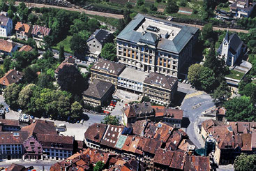 Ehemaliges Technikum und Bieler Altstadt. Foto: Bildarchiv ETH-Bibliothek Zürich, Stiftung Luftbild Schweiz. Fotograf: Swissair Photo AG, CC BY-SA 4.0