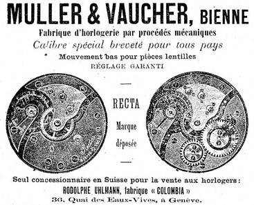 Recta-Inserat vom Uhrenadressbuch Davoine, 1902.