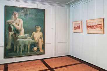 Ölbild Daphnis und Cloe, 1927 und Entwürfe zum Dampfschiff Europa, 1929. NMB, Depositum Bundesrat für Kultur, Gottfried Keller-Stiftung, Bern.