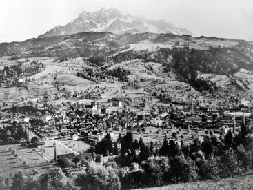 Kriens mit Maschinenfabrik Bell. Foto: Hans Peter Bärschi, Bildarchiv der ETH Bibliothek Zürich, SIK 01 043816, CC BY-SA 4.0