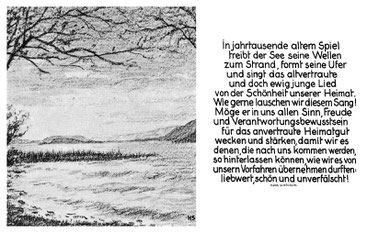 Zeichnung und Prosa von Hans Schoechlin. Reproduktion aus Bielersee Heimat, Biel, 1968.