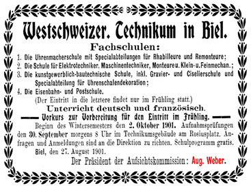 Inserat vom Berner Schulblatt, 7. 9. 1901