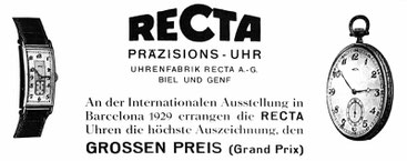 Recta-Inserat aus Die Uhrmacherkunst, Nr. 49, 1930