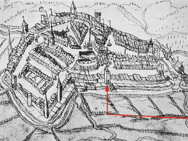 Biel von Süden. Tuschzeichnung von J. A. Veresius, 1627.