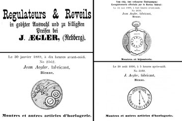 Inserate und Registrierungen der «Horlogerie Jean Aegler»