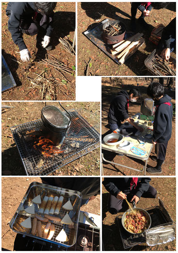 ボーイスカウト　三鷹３団　野外活動　野外料理　燻製　牛丼　