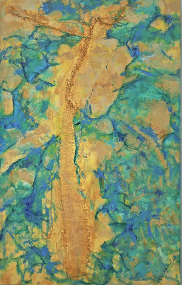 Abstract painting,  Yellow Turquoise, Painting on canvas, Mixed techniques