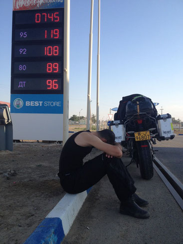 Nico taking a nap at the petrol station