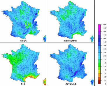 Précipitations et massifs forestiers par Météo France.