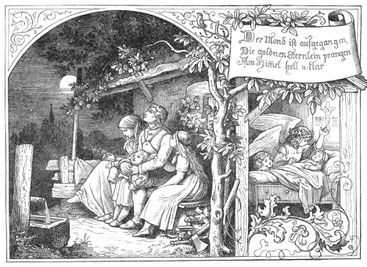 Ludwig Richter (1803-1884) „Der Mond ist aufgegangen“.  Aus: „Vater Unser in Bildern“ (1856)