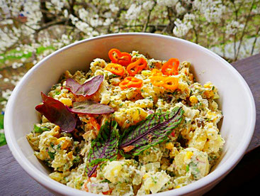 Kartoffelsalat mit Wildkräutern und selbstgemachter  veganer Majo