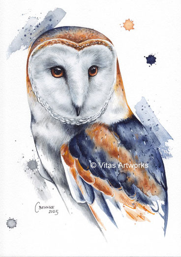 ausdrucksstarkes Aquarellbild - handgemaltes Eulen Portrait 