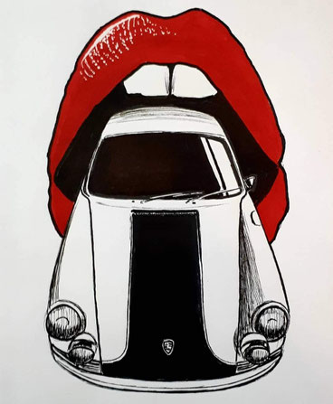 Mike Vandenhende artiste peintre designer porsche, 911, carrera, draw, sketch, black, white, smoking dandy, art, fine art, spyder, outlaw, rwb, speedster, targa, 