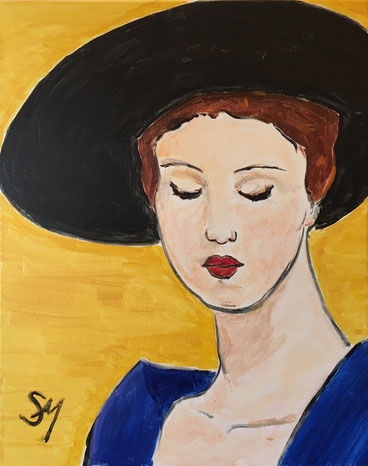 "Portrait, Lady in a Black Hat"  Sarah Myers 2021. 16" x 20"