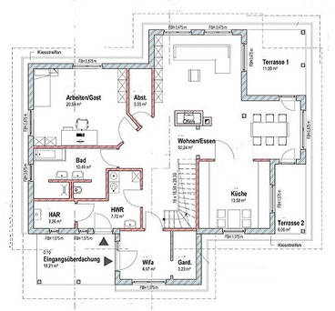 Erdgeschoss - Überbaute Fläche 13,55x14,75 m²