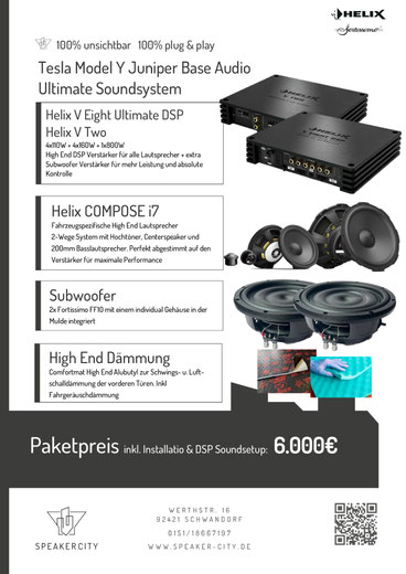 Tesla Model Y Subwoofer, Soundsystem verbessern, mehr Klang, DSP Endstufe, Dämmung