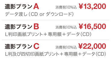 遺影プラン料金表 プランA 13200円〜プランC 22000円