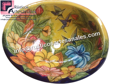 Ovalín Artístico con diseño mexicano para sobre Poner decorado MY-552 pintado a mano