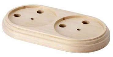 Rosetta base ovale doppia in legno Fanton 84055 – finitura artigianale per impianti elettrici a vista in stile country vintage.