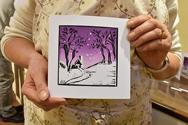 A lino print shown at a printmaking workshop