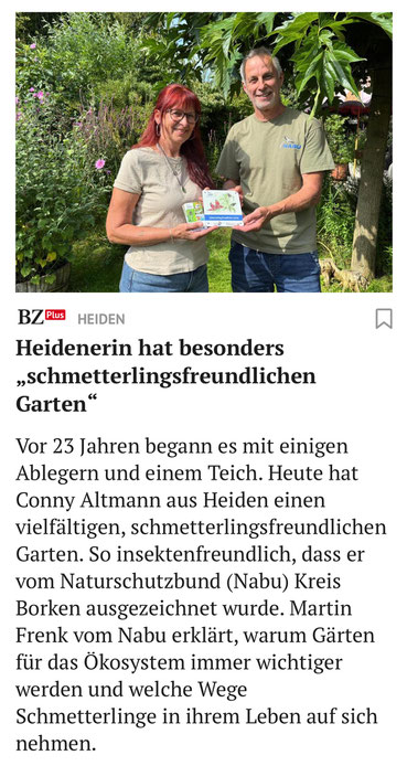 Schmetterlingsfreundlicher Garten - Auszeichnung NABU
