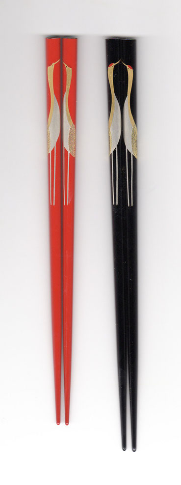 輪島塗箸 桐箱二膳入 手描蒔絵 鶴】 - 創作漆器 金沢わこう 輪島塗箸 桐箱二膳入 手描蒔絵 鶴】 - 創作漆器 金沢わこう