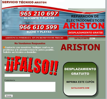 Estafa servicio tecnico pirata ARISTON