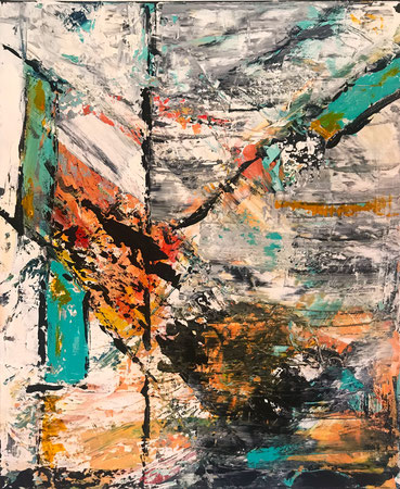"Frühling befreit sich aus grauen Wintertagen", Thema Erneuerung, Acryl auf Leinwand , 50x60cm , B380