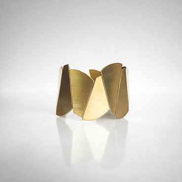 Bracelet manchette FACE-A-FACE,  laiton doré à l'or fin, Nelly CHEMIN facettes, organique, irrégulier, gros, large, prisme